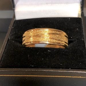 Stainless Steel Gold Tone Textured Wedding Band